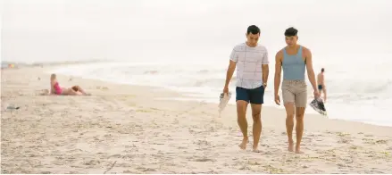  ?? SEARCHLIGH­T PICTURES ?? Conrad Ricamora, left, as Will and Joel Kim Booster as Noah star in the romantic comedy “Fire Island,” a film that Booster also wrote.