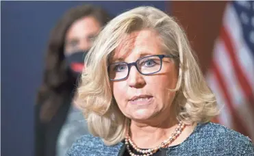  ?? J. SCOTT APPLEWHITE/AP ?? Rep. Liz Cheney, R-Wyo., the House Republican Conference chair, accuses House Minority Leader Kevin McCarthy, R-Calif., of turning on her. McCarthy says her battles with former President Donald Trump raise concerns about her effectiven­ess as a leader.