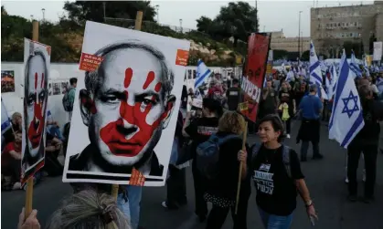  ?? Photograph: Léo Corrêa/AP ?? ‘Failure to bring the hostages home is the focus of growing anti-Netanyahu protests in Israel.’ Demonstrat­ors outside the Knesset on 31 March.