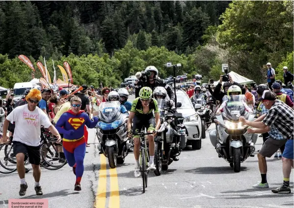  ??  ?? Dombrowski wins stage 6 and the overall at the 2015 Tour of Utah, his only two pro wins so far