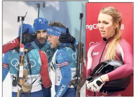  ?? (Photos AFP, EPA) ?? Déception pour le relais messieurs en biathlon (e). Suspicion pour la pilote russe de bobsleigh, Nadezhda Sergeeva, contrôlée positive...