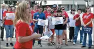  ?? CHRIS DORST — CHARLESTON GAZETTE-MAIL VIA AP ?? Tosha Pelfrey of Moms Demand Action speaks during a rally to protest gun violence n front of the United Building in Charleston, W.Va., Saturday.