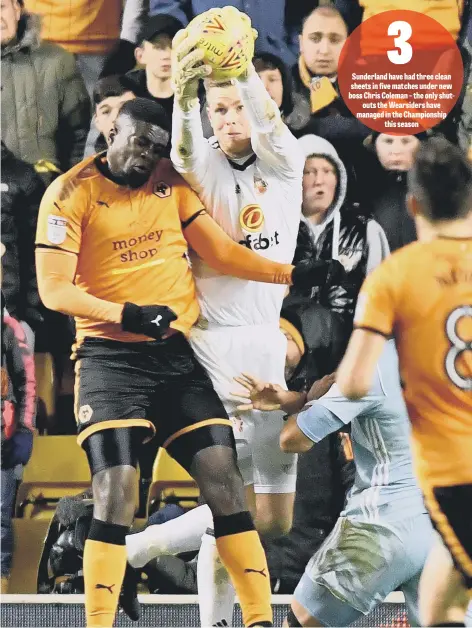  ??  ?? Sunderland keeper Robbin Ruiter takes a cross under pressure in the Black Cats’ recent goalless draw at Championsh­ip leaders Wolves.