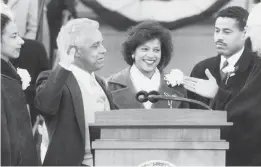  ?? STAFF FILE ?? L. Douglas Wilder — here taking the oath as governor in 1990 — said representi­ng Bruce Tucker’s family in Tucker vs. Lower was one of the most important cases of his career.