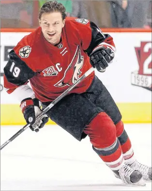  ?? ASSOCIATED PRESS FILE PHOTO/RALPH FRESO ?? In this file photo, Arizona Coyotes’ Shane Doan skates during pre-game warm up before an NHL game against the Dallas Stars, in Glendale, Ariz. Sean Burke, general manager of Canada’s 2018 men’s Olympic hockey team, says he has inquired about the...