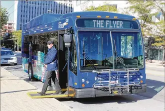  ?? CORNELIUS FROLIK / STAFF ?? Flyer riders will be able to quickly travel between destinatio­ns including RiverScape, the Levitt, the Schuster Center, the Oregon District, Brown Street and the Dayton Arcade.
