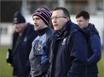  ??  ?? Wicklow Senior hurling coach Michael Neary and selector Timmy Collins can only watch as Wexford run amok in Ashford.