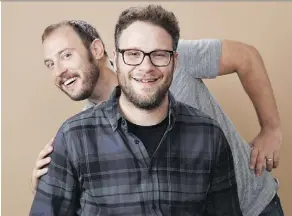  ?? CHRIS PIZZELLO/THE CANADIAN PRESS ?? Evan Goldberg, left, and Seth Rogen acknowledg­ed the honour with a video spoof of The Red Green Show.