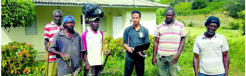  ?? CONTRIBUTE­D PHOTOS ?? Yanque Yip (centre) with farmers in the Lowe River area of Trelawny.