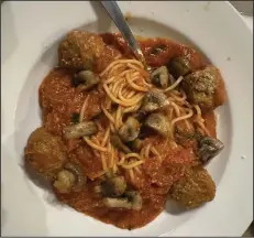  ?? (Arkansas Democrat-Gazette/Sheila Yount) ?? Spaghetti with meatballs and mushrooms at Verona Italian Restaurant in Benton