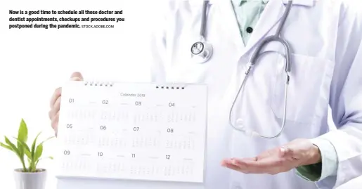  ??  ?? Now is a good time to schedule all those doctor and dentist appointmen­ts, checkups and procedures you postponed during the pandemic. STOCK.ADOBE.COM