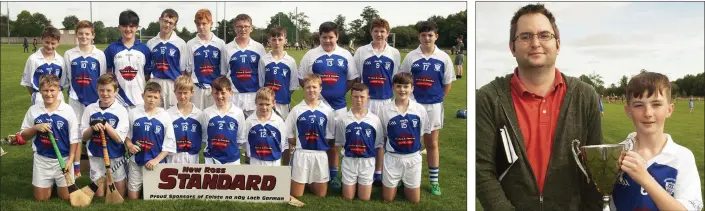  ??  ?? The successful Ballyhogue squad. Dean Goodison of the sponsors with Ballyhogue captain Keith Roche.