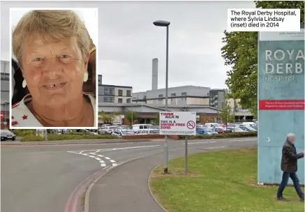  ??  ?? The Royal Derby Hospital, where Sylvia Lindsay (inset) died in 2014