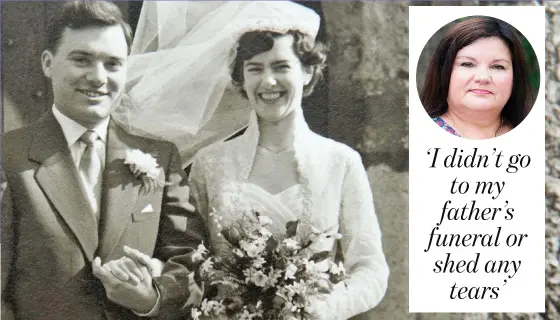  ??  ?? Stranger: Alyson Reay, top right, could not mourn her absentee father, pictured with her mother on their wedding day