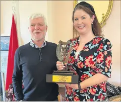  ?? ?? John Barry pictured with Loreto Fermoy German teacher Aislinn Barry after she was presented with the Catriona Dowling Perpetual Trophy.