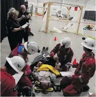  ?? PHOTO: SMA ?? Among the safety-focused challenges presented at the Saskatchew­an Mining Associatio­n’s annual Emergency Response/ Mine Rescue Skills Competitio­n, first aid teams must demonstrat­e their skills in an industrial type accident.