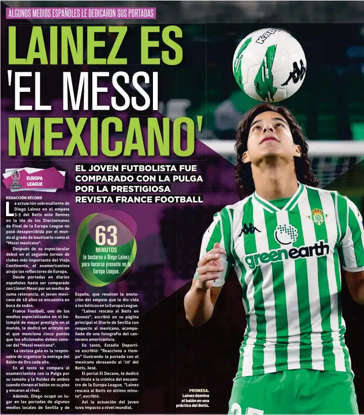  ??  ?? PROMESA. Lainez domina el balón en una práctica del Betis.