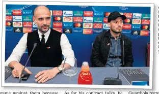  ??  ?? GOLDEN BOY: City boss Pep Guardiola, left, was full of praise for his Spanish midfielder David Silva yesterday