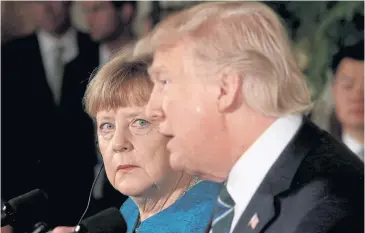  ?? REUTERS ?? Germany’s Chancellor Angela Merkel and US President Donald Trump hold a news conference at the White House last year.