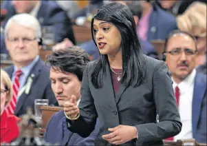  ?? CP PHOTO ?? Government House Leader Bardish Chagger responds to a question during Question Period in the House of Commons Monday.