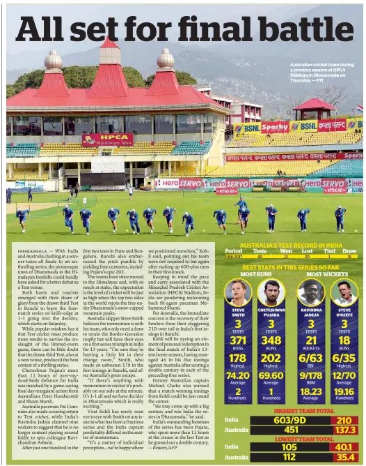  ?? — PTI ?? Australian cricket team during a practice session at HPCA Stadium in Dharamsala on Thursday.