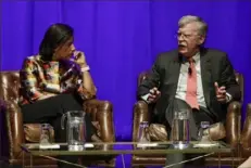  ?? Mark Humphrey/Associated Press ?? Former national security advisers Susan Rice, left, and John Bolton take part in a discussion on global leadership on Feb. 19 at Vanderbilt University in Nashville, Tenn.