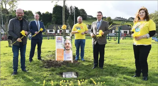  ??  ?? Ged Nash TD, Councillor James Byrne, Cormac Craig, Mayor Kevin Callan and Aishling Pentony at the Pieta Tree of Hope planting ceremony at St. Dominick’s ’Park for Drogheda Darkness into Light in conjunctio­n with Louth County Council