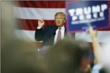  ?? EVAN VUCCi - tHe ASSoCiAteD PReSS ?? Republican presidenti­al candidate Donald trump speaks during a campaign rally at the Delaware County Fair, thursday, in Delaware, ohio.