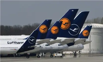  ?? Photograph: Christof Stache/AFP/Getty Images ?? Lufthansa planes parked at the Franz-Josef-Strauss airport in Munich, Germany.