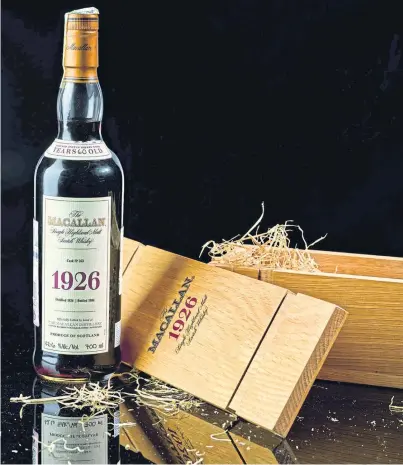  ??  ?? TRIPLE TIPPLE: The Macallan 60-Year-Old 1926 sold for £1.5 million, more than three times its estimate