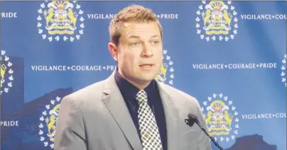  ?? CP PHOTO ?? Calgary Police Staff Sgt. Martin Schiavetta speaks to reporters. Police updated members of the media about an investigat­ion after the body of an infant was found near a recycling depot on Christmas Eve.