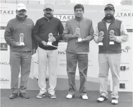  ??  ?? Narender Singh ( from left), Ateet Gaur, Kulvinder Singh and Kanwaljit Cheema pose with their trophies.