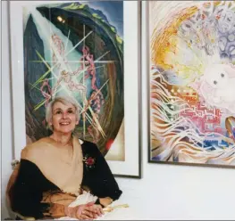 ?? Photo courtesy of the Caetani Centre ?? Vernon artist Sveva Caetani with paintings from her Recapitula­tions series.