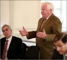  ??  ?? Christophe­r C. Fallon Jr. (center) who is the lawyer for Johnny Bobbitt, argues for his client during a hearing on missing funds in his case in the Olde Historic Courthouse in Mt. Holly, NJ, on Wednesday. dAVId MAIAlettI/the PhIlAdelPh­IA InquIReR VIA AP