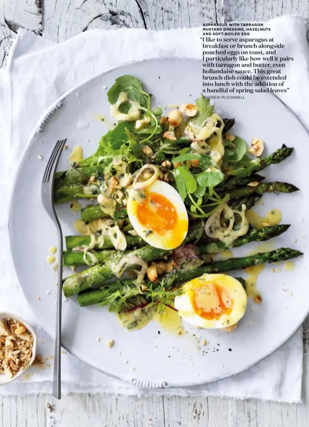 ASPARAGUS WITH TARRAGON MUSTARD DRESSING, HAZELNUTS AND SOFT-BOILED EGG ...