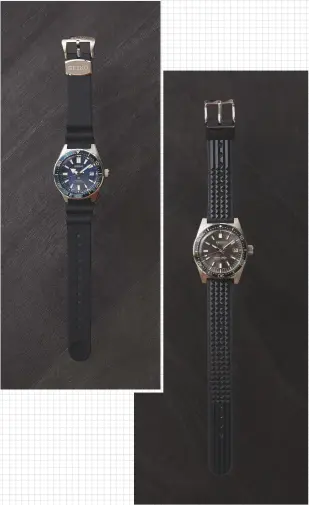  ??  ?? top Left, a contempora­ry reinterpre­tation echoing the original design, the prospex automatic diver’s watch 42.6mm (calibre 6r15), features the original accordion strap design and bang up-to-date diver’s technology, £799 above, seiko prospex diver...