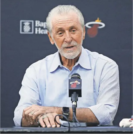  ?? MICHAEL REAVES/ GETTY IMAGES ?? Heat president Pat Riley has won an NBA championsh­ip as a player ( 1972), a coach ( 1982, 1985, 1987, 1988, 2006) and an executive ( 2006, 2012, 2013) and was coach of the year three times and executive once.