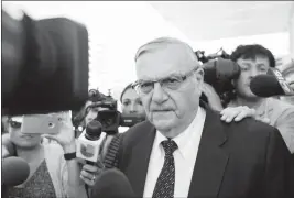  ?? ASSOCIATED PRESS FILE PHOTO ?? FORMER MARICOPA COUNTY SHERIFF JOE ARPAIO was convicted of a criminal charge Monday for disobeying a court order to stop traffic patrols that targeted immigrants in a conviction that marks a final rebuke for the former sheriff and politician who once...
