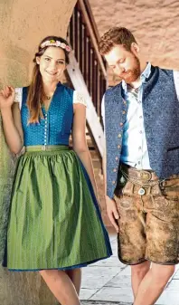  ?? Foto: Wirkes Dirndl & Tracht, www.trachtensh­op.de ?? Perfekt abgestimmt: In den stilvollen Trachten von Wirkes machen Paare auf dem Volksfest eine gute Figur.