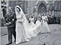  ?? ?? Myra Wernher’s wedding at St Margaret’s, Westminste­r, in 1946 to Major David Butter, MC, with Prince Michael and Princess Alexandra of Kent carrying the train