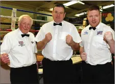  ??  ?? Louth Open Championsh­ip referees Hugh Mc Mahon, Paul Moore and Tony Conroy strike a pose.
