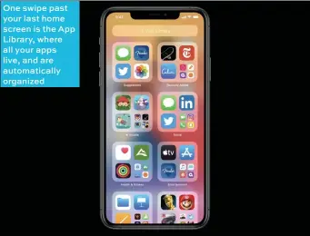  ??  ?? One swipe past your last home screen is the App Library, where all your apps live, and are automatica­lly organized