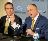  ?? CONTRIBUTE­D BY PHIL SKINNER ?? Tech Athletic Director Todd Stansbury (left) has been impressed with new football coach Geoff Collins’ emphasis on the importance of brand and culture.