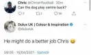  ??  ?? One of the tweets from the official Dulux UK account that mocked the abilities of Tottenham’s central defenders. Photograph: Twitter