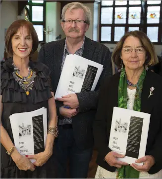  ??  ?? Deirdre Fitzgerald, Michael O’Reilly (editor) and Carmen Cullen launching the new Bray Arts Journal.