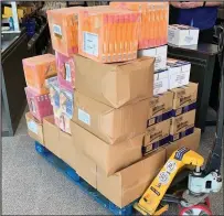  ??  ?? ■ Food supply donations ready to go where needed in the Charnwood community during the coronaviru­s crisis.