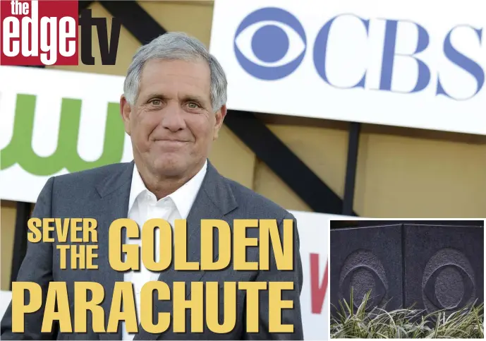  ?? AP PHOTOS ?? COAL FOR HIS STOCKING: The New York Times has revealed disturbing details from the investigat­ion of sexual harassment charges against former CBS CEO Les Moonves, seen in a 2013 photo. The CBS logo, inset, is seen at the entrance to its New York headquarte­rs.