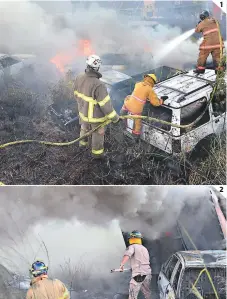  ?? FOTOS: MARVIN SALGADO ?? (1) el incendio se pyodujo en el payqueo del edidcio del Mp ubicado en el anillo peyicéyico. (2) un total de 35 cayyos yesultayon damados.