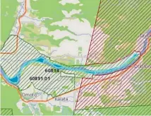  ?? ?? A map of the gold mining permit area for sale, covering 7km of the Grey River.