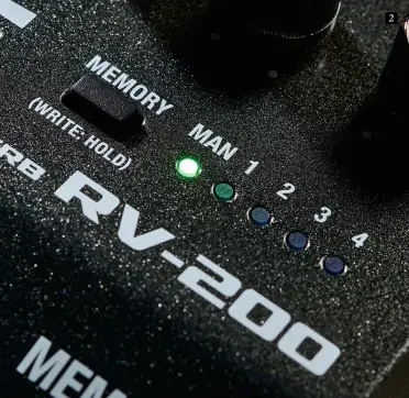  ?? ?? 2. The red LEDs (1, 2, 3, 4) indicate which of the pedal’s first four presets is selected. The first green LED shows you’re in manual mode. No lit LEDs denote a memory somewhere between 5 and 127 (the actual preset number can be seen in the main display) 2